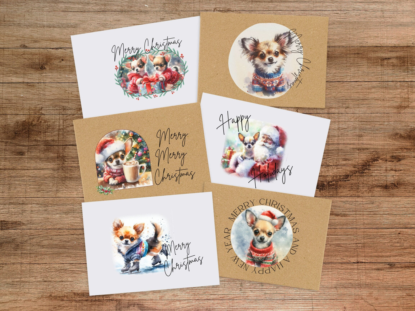 Chihuahua Christmas Card Set of 6 or 12 - Holiday Greeting Card Blank Inside Dog Puppy