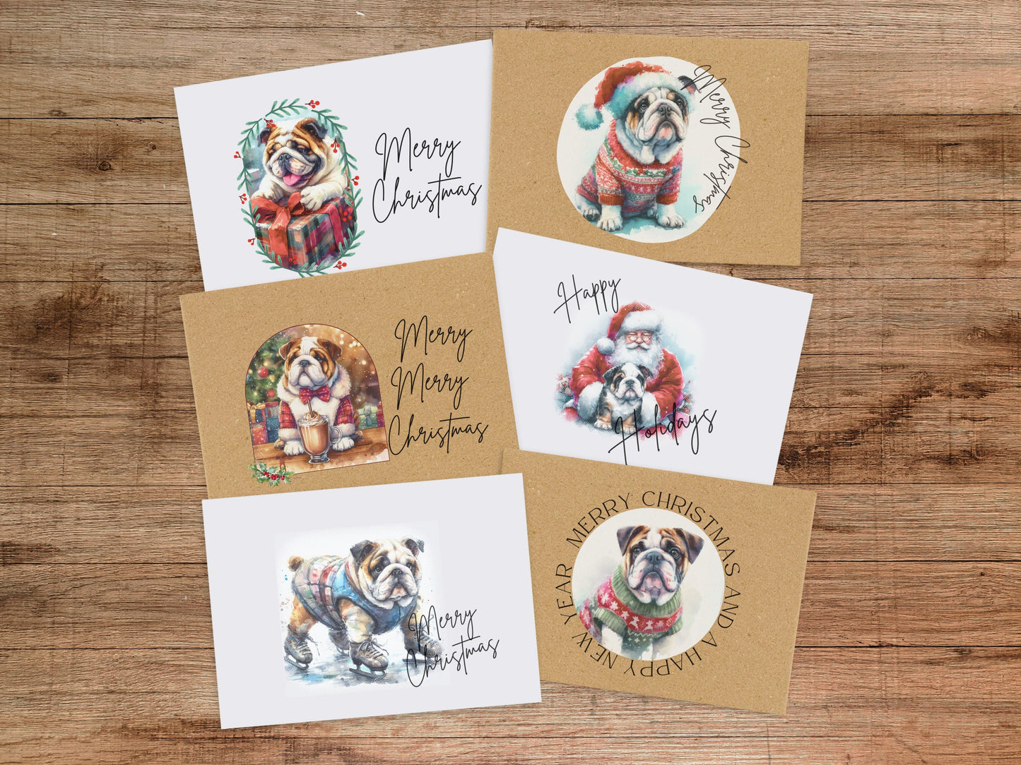 English Bulldog Christmas Cards: Vintage-Feel Holiday Greeting Card Set
