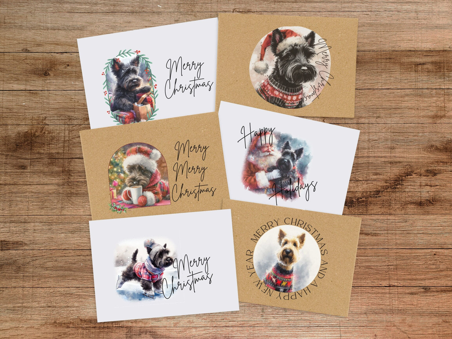 Scottish Terrier Christmas Card Set of 6, 12, or 24  - Vintage Inspired Holiday Greeting Card Blank Inside Dog Puppy Scottie