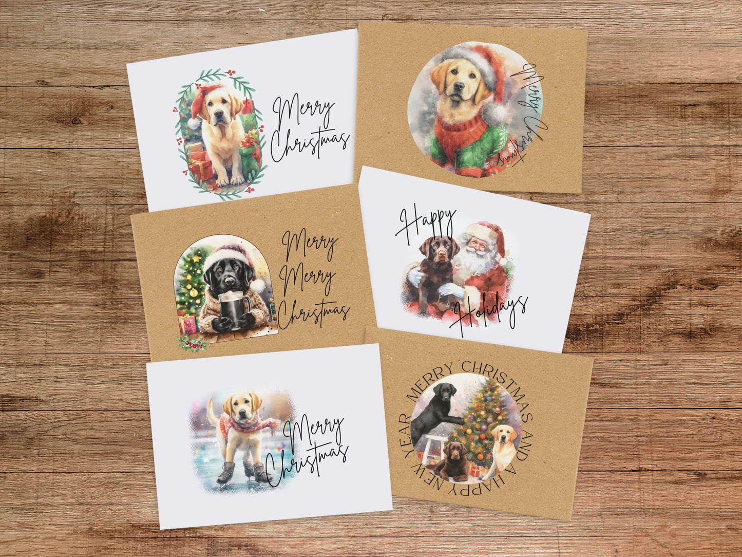 Labrador Christmas Card Set of 6 or 12 - Holiday Greeting Card Blank Inside Dog Puppy Lab Retriever