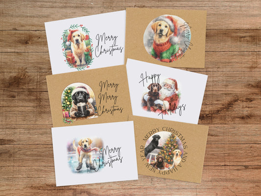 Labrador Christmas Card Set of 6 or 12 - Holiday Greeting Card Blank Inside Dog Puppy Lab Retriever
