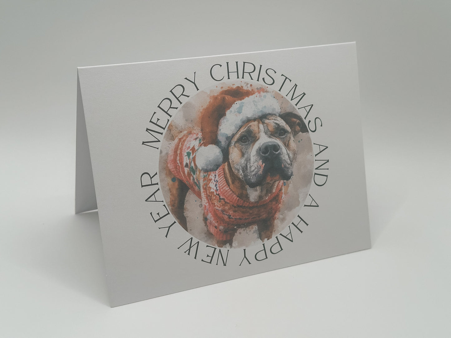Pit Bull Christmas Card Set of 6 or 12 - Holiday Greeting Card Blank Inside Dog Puppy