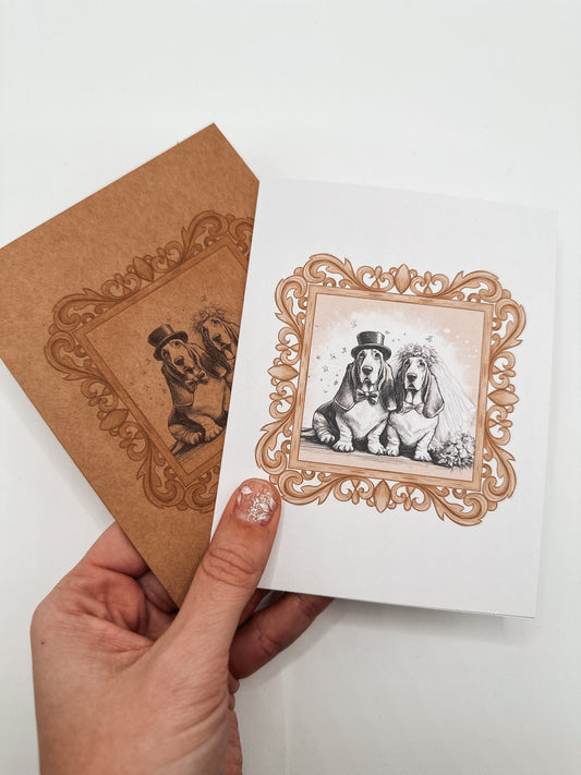 Basset Hound Love Card - Blank Inside - Wedding, Anniversary, Valentine's Day, Love, Bridal, Just Because