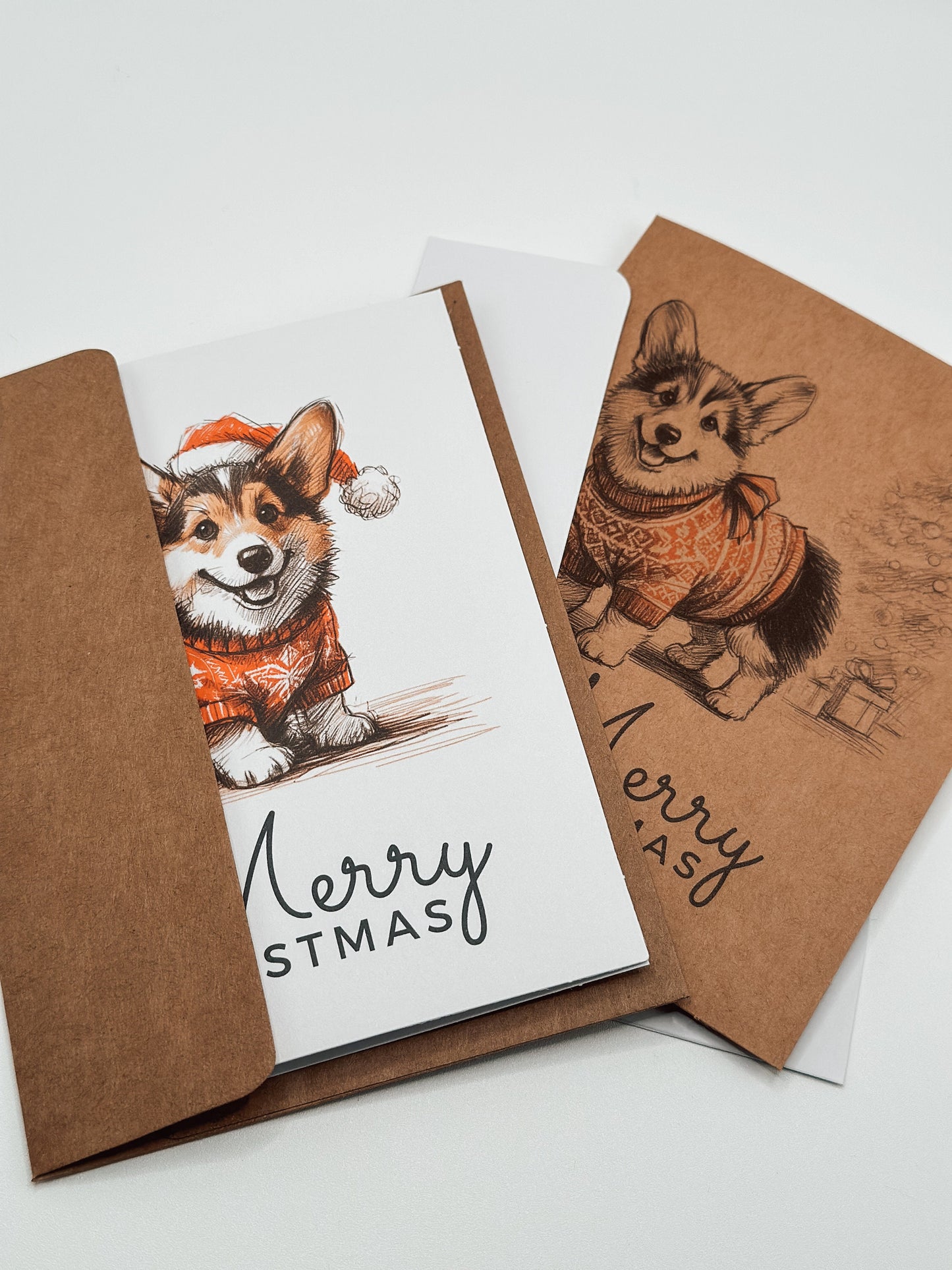 Sketched Corgi Christmas Cards: Holiday Puppy Greetings, Set of 6 or 12
