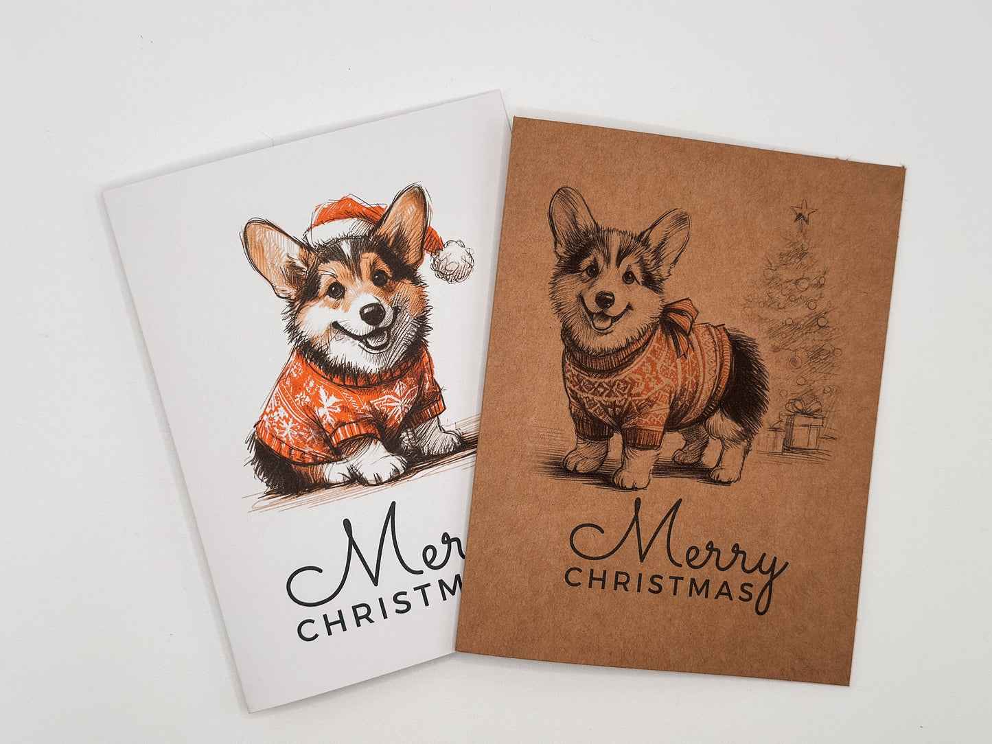 Sketched Corgi Christmas Cards: Holiday Puppy Greetings, Set of 6 or 12
