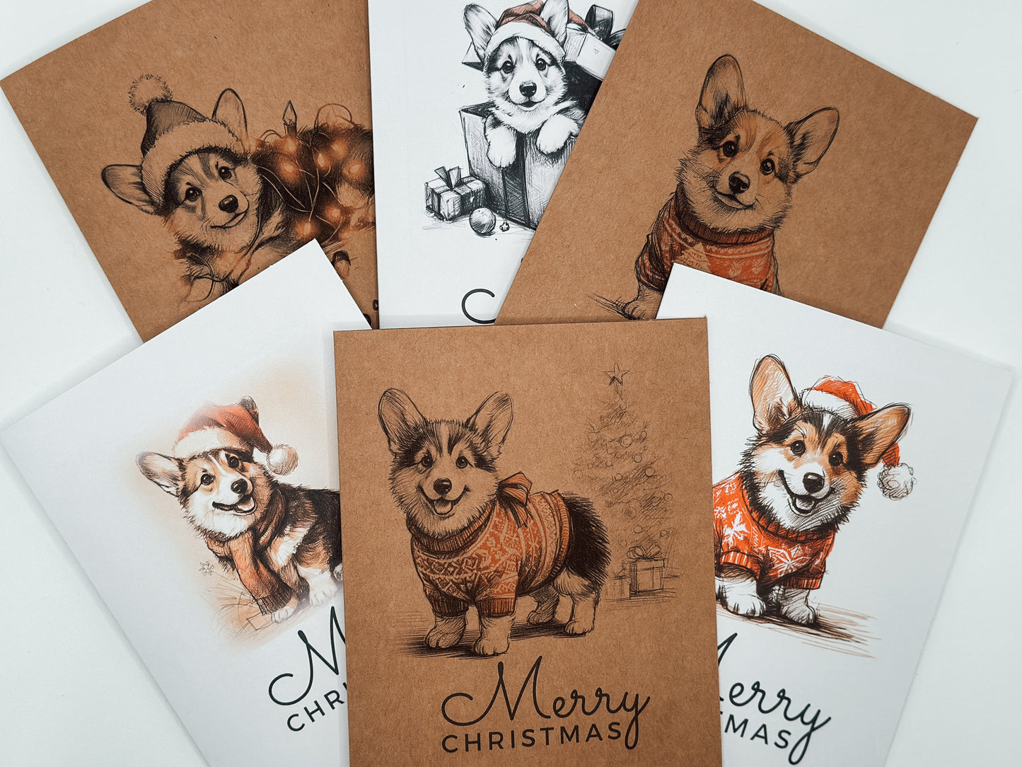 Sketched Corgi Christmas Cards: Holiday Puppy Greetings, Set of 6 or 12