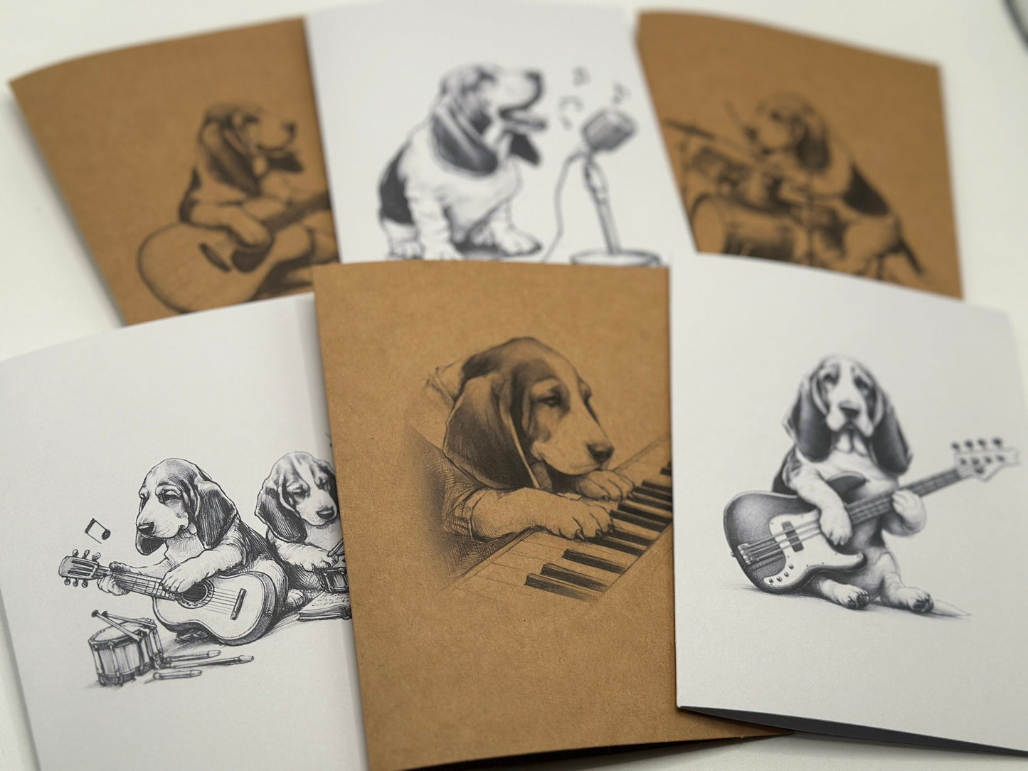 Basset Hound Just Because Cards: Musical Dog Art, Blank Inside - Set of 6 or 12