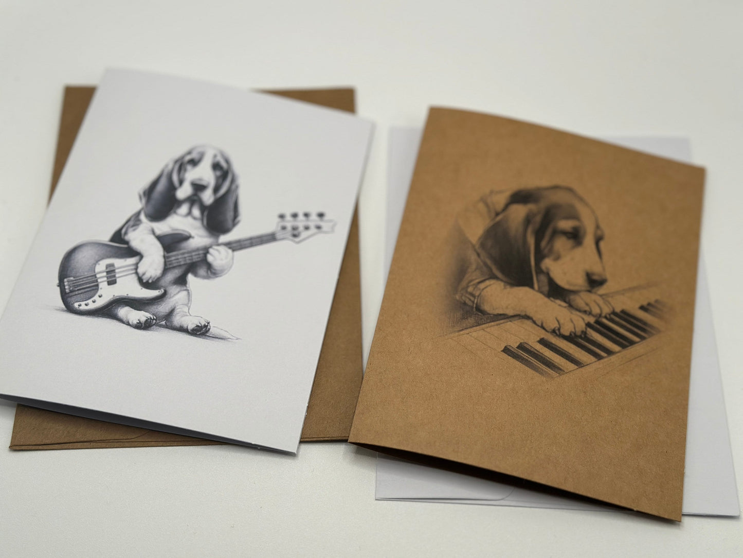 Basset Hound Just Because Cards: Musical Dog Art, Blank Inside - Set of 6 or 12