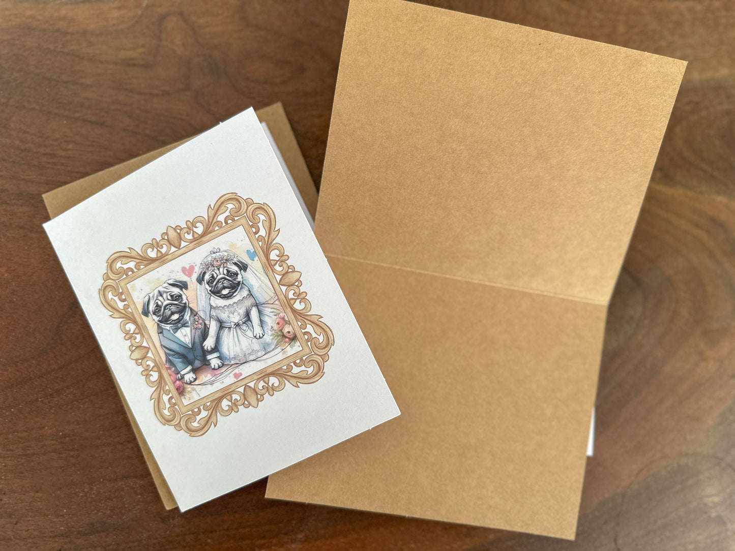 Pug Love Card - Blank Inside - Wedding, Anniversary, Valentine's Day, Love, Bridal, Just Because