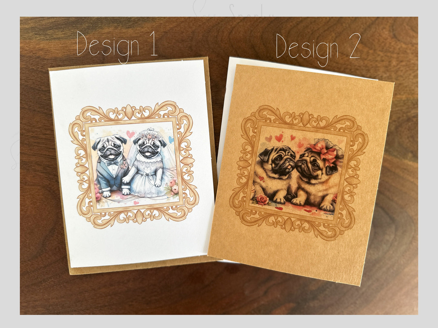 Pug Love Card - Blank Inside - Wedding, Anniversary, Valentine's Day, Love, Bridal, Just Because