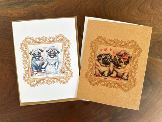 Pug Love Card - Blank Inside - Wedding, Anniversary, Valentine's Day, Love, Bridal, Just Because