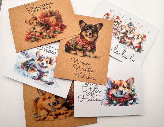 Corgi Holiday Greeting Card Set: Vintage Winter Puppy Cards