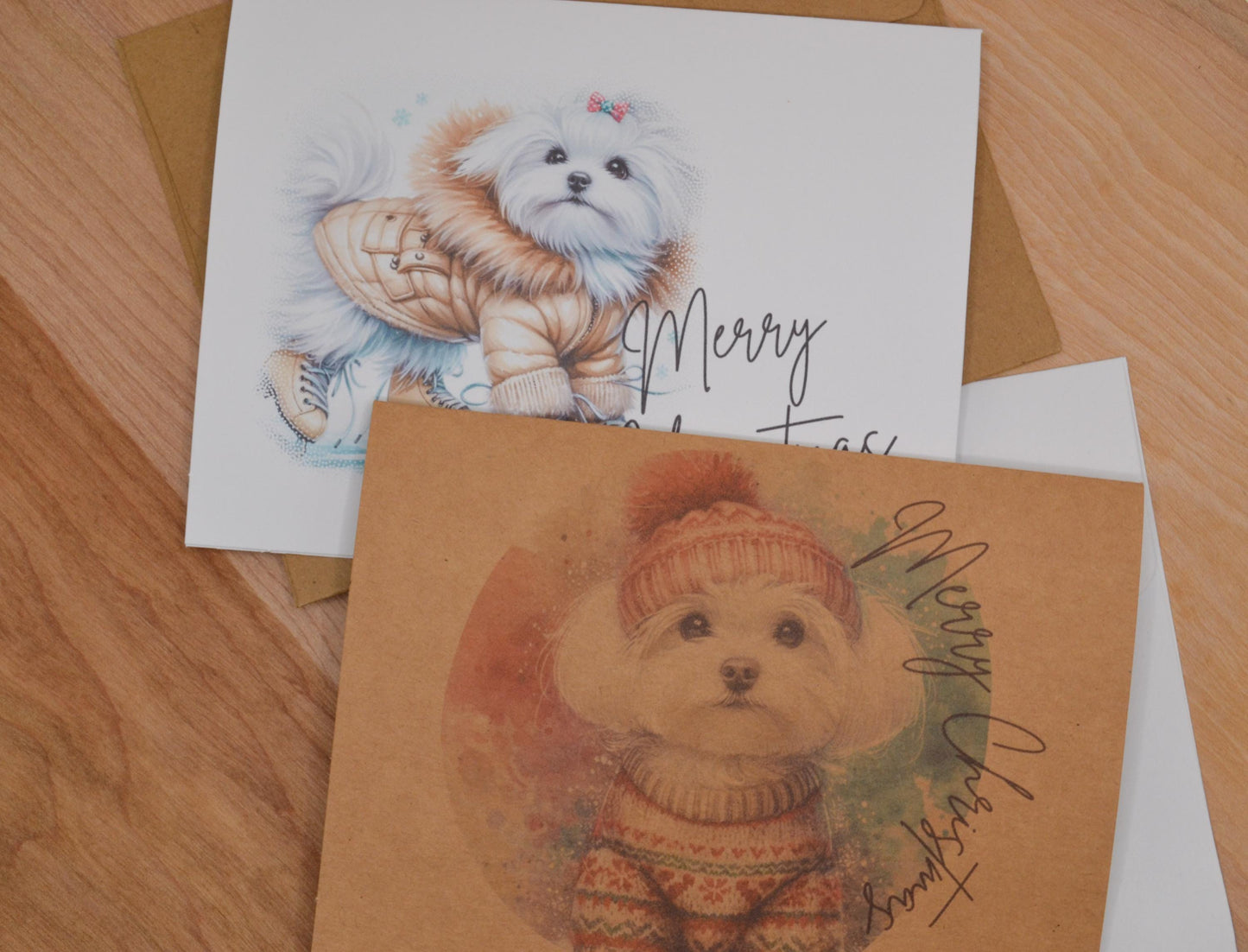 Maltese Christmas Cards: Dog Puppy Holiday Greeting Card Set