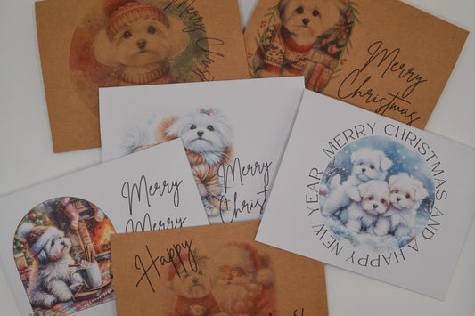 Maltese Christmas Cards: Dog Puppy Holiday Greeting Card Set