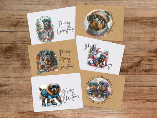 Rottweiler Christmas Cards: Vintage-Feel Holiday Greeting Card Set