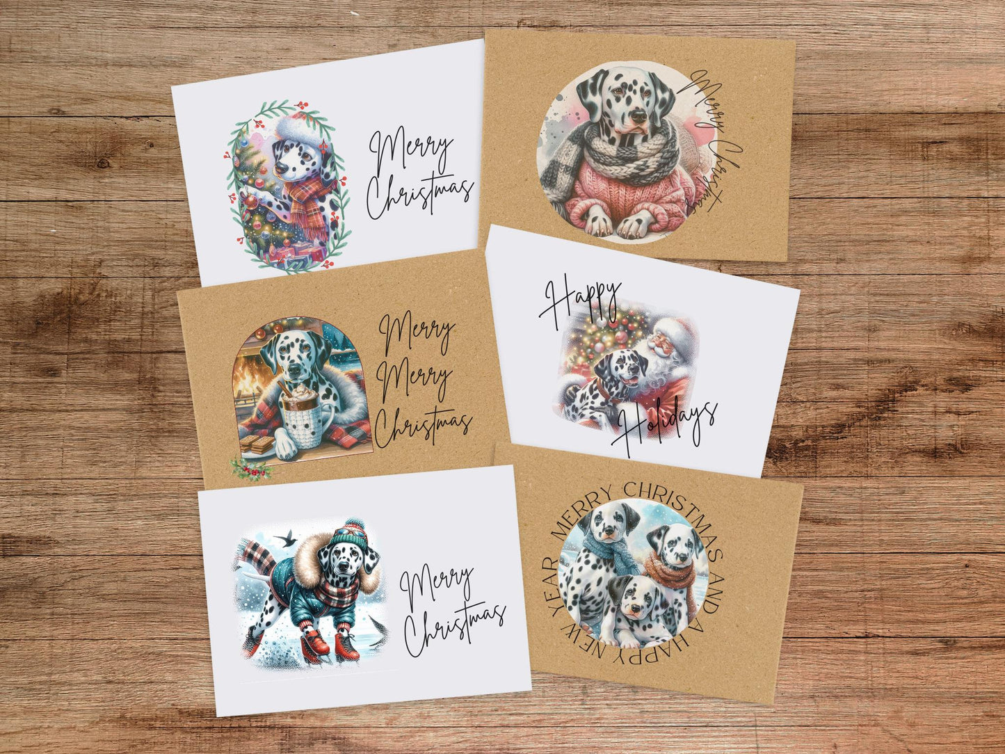 Dalmatian Christmas Card Set of 6, 12, or 24  - Holiday Greeting Card Blank Inside Dog Puppy 101