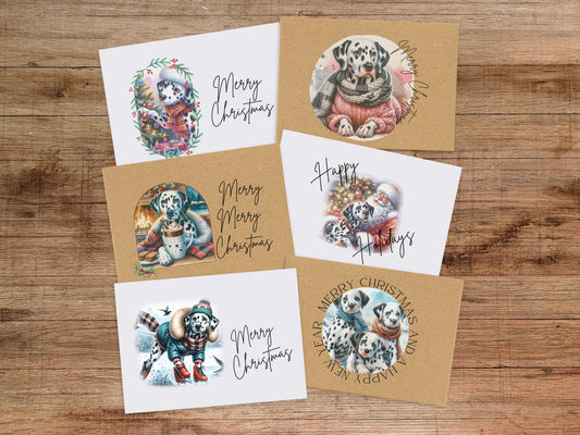 Dalmatian Christmas Card Set of 6, 12, or 24  - Holiday Greeting Card Blank Inside Dog Puppy 101
