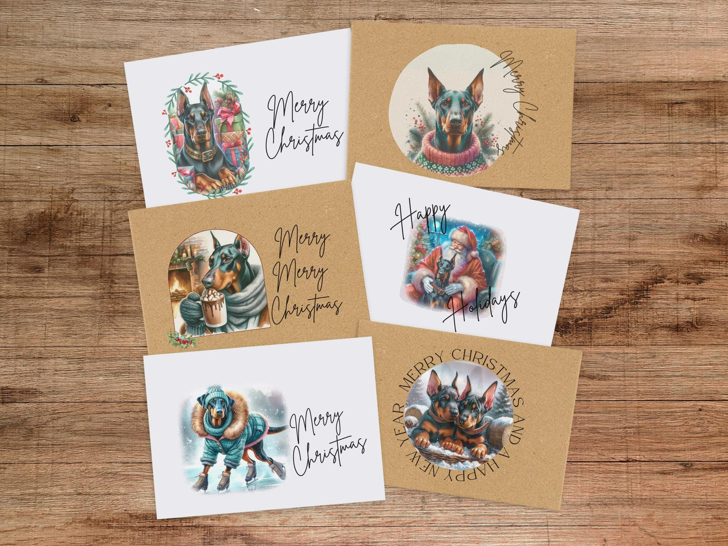 Doberman Christmas Cards: Vintage-Feel Holiday Greeting Card Set