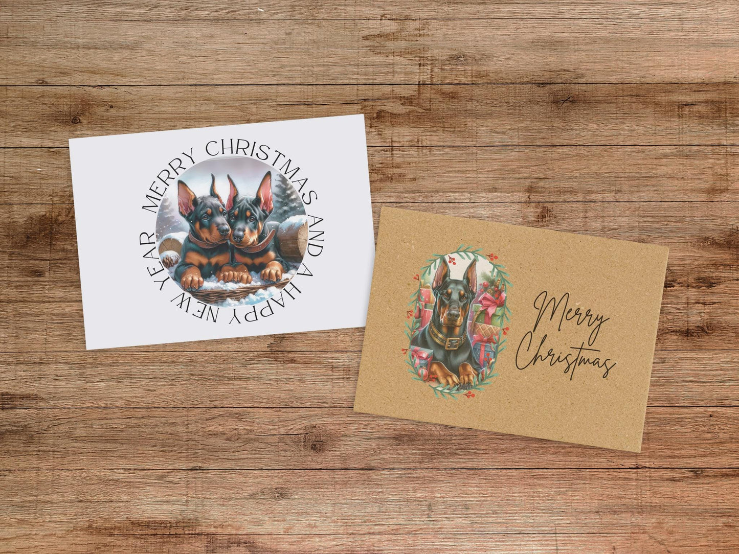 Doberman Christmas Cards: Vintage-Feel Holiday Greeting Card Set