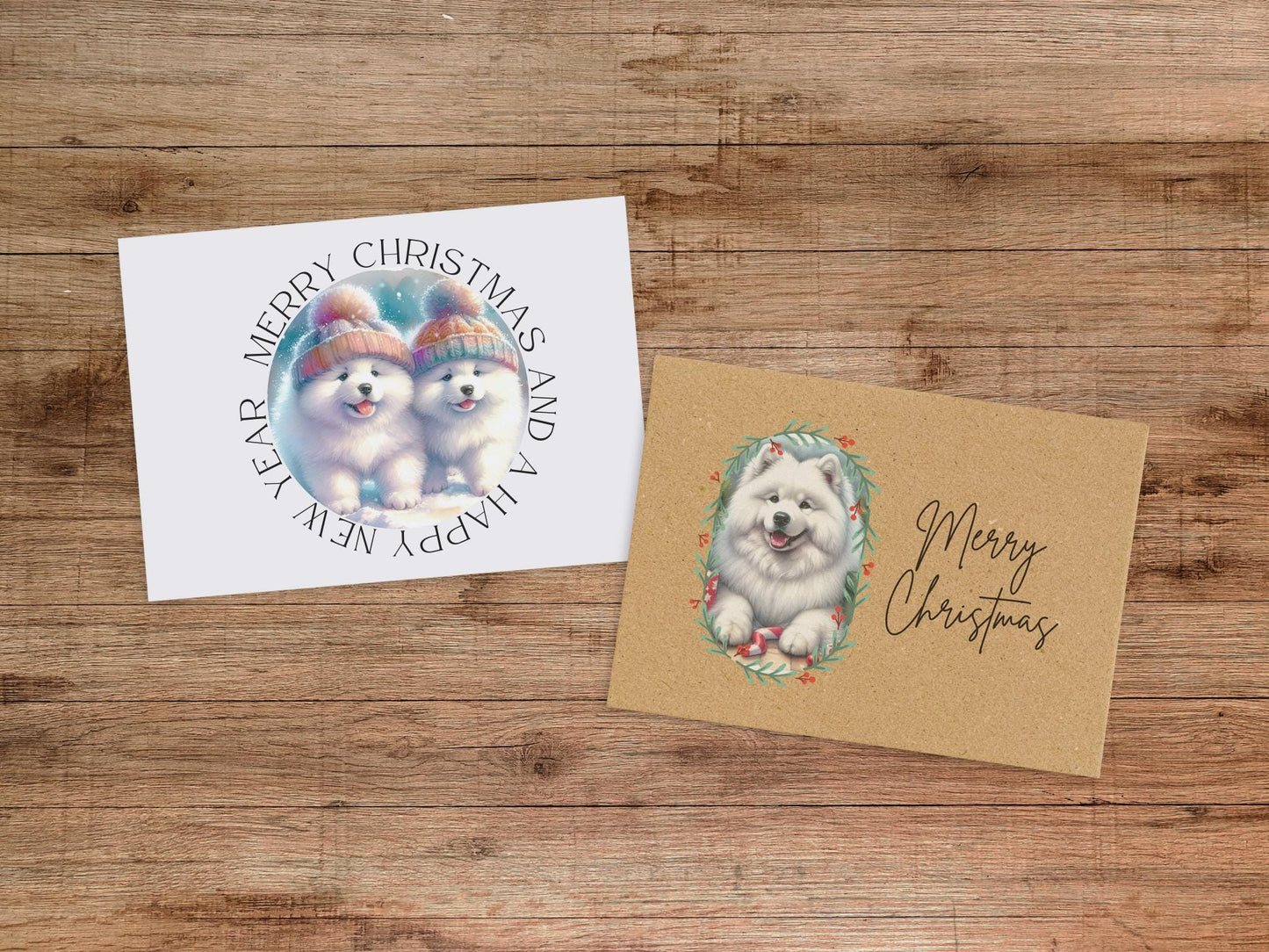 Samoyed  Christmas Card Set of 6, 12, or 24 - Vintage Inspired Holiday Greeting Card Blank Inside Dog Puppy