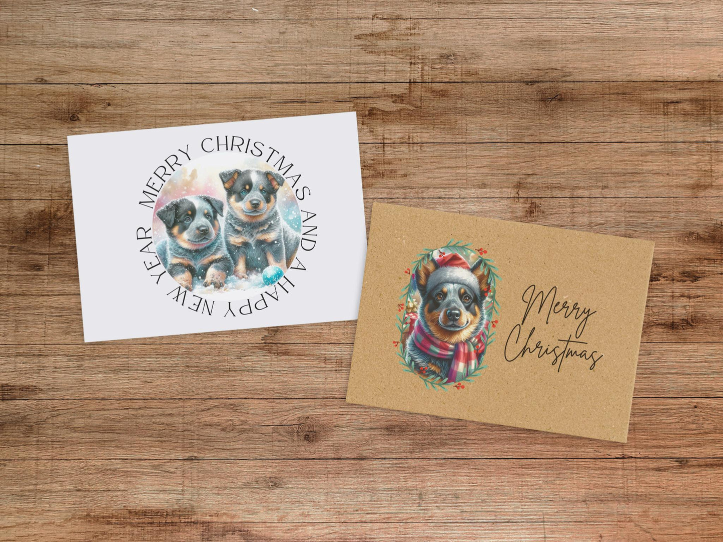 Blue Heeler - Austrialian Cattle Dog Christmas Card Set of 6, 12, or 24 - Vintage Inspired Holiday Greeting Card Blank Inside