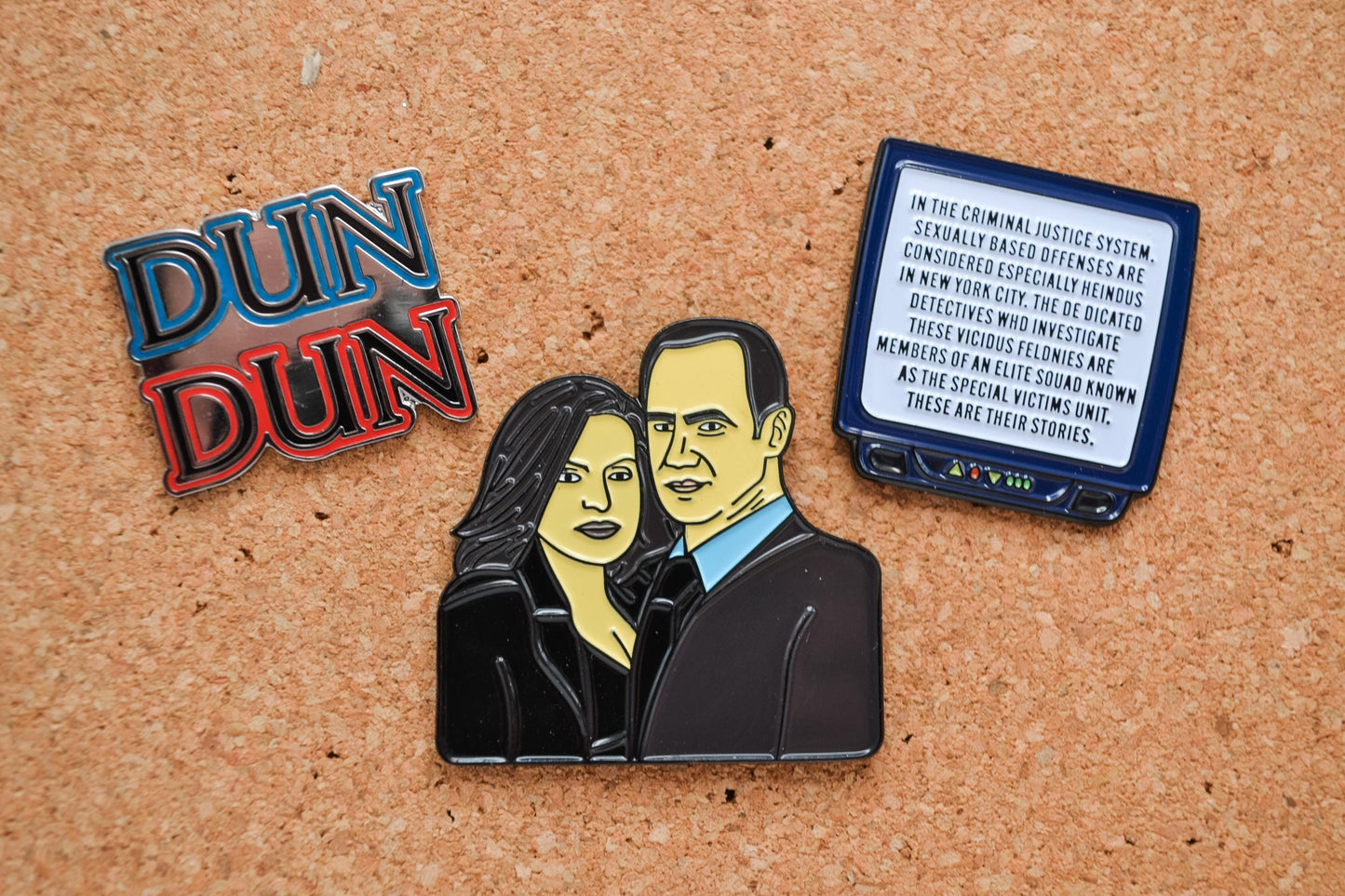 Law & Order SVU Brooch Pins - Detective Olivia Benson Elliot Stabler Dun Dun