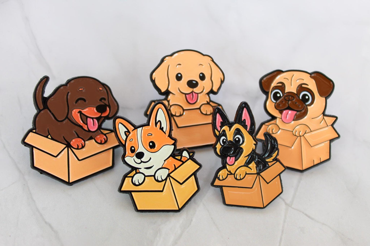 Puppy in a Box Enamel Pin, Dog Brooch
