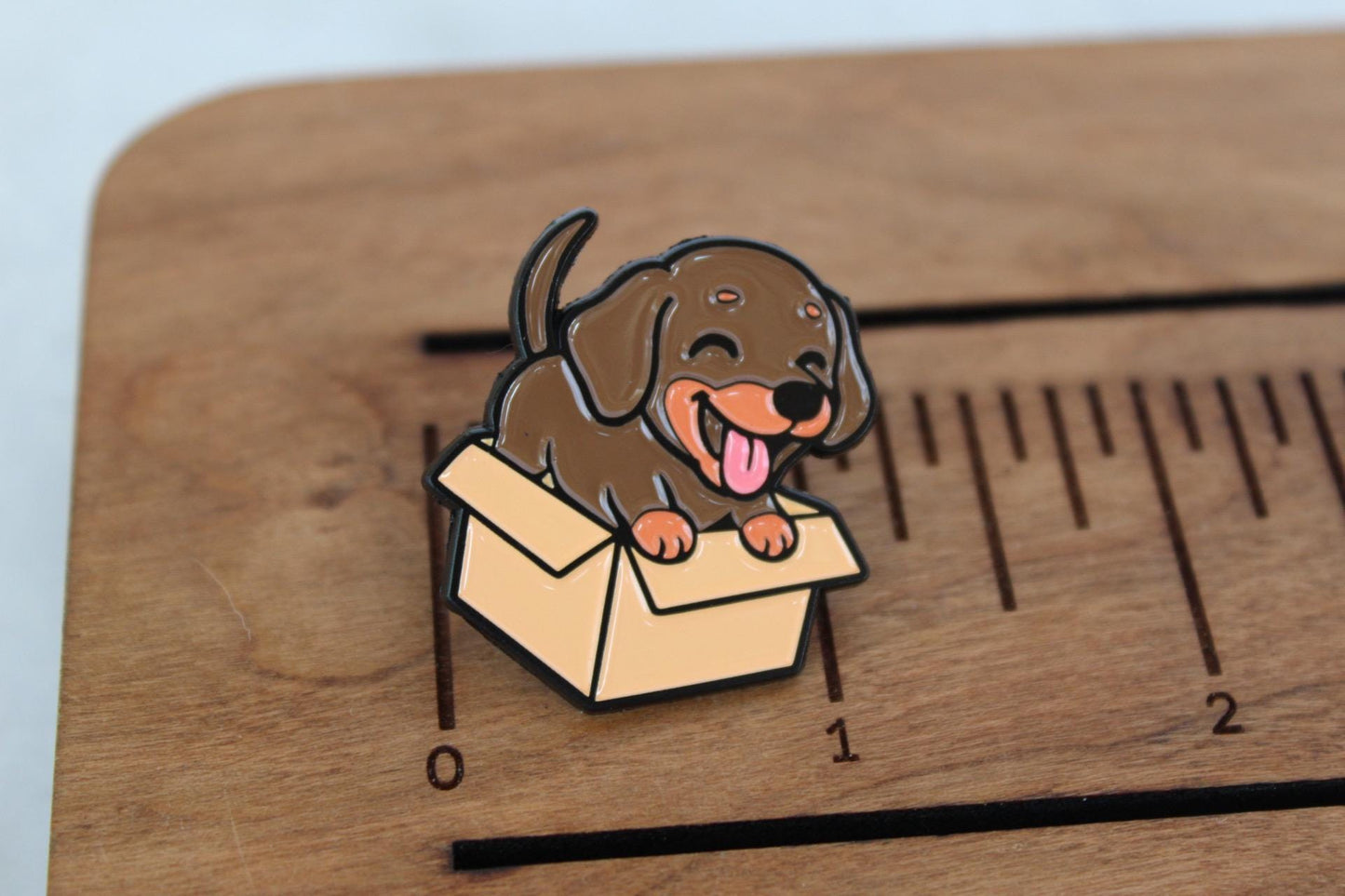 Puppy in a Box Enamel Pin, Dog Brooch