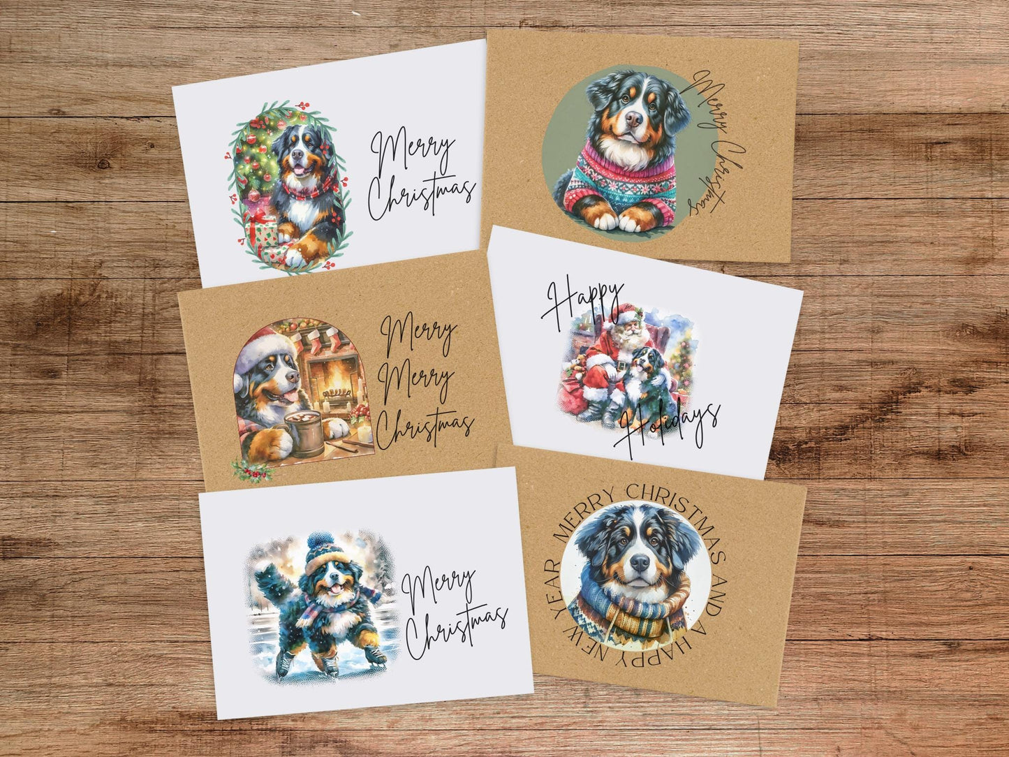 Bernese Mountain Dog Christmas Cards - Vintage Holiday Greetings (Set of 6 or 12)
