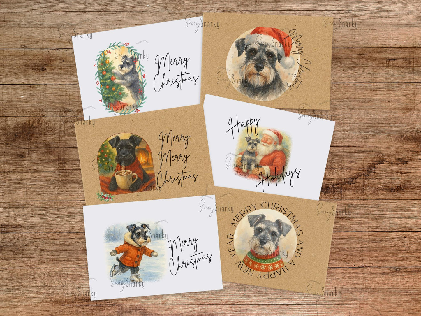 Miniature Schnauzer Christmas Cards: Vintage Holiday Greeting Set